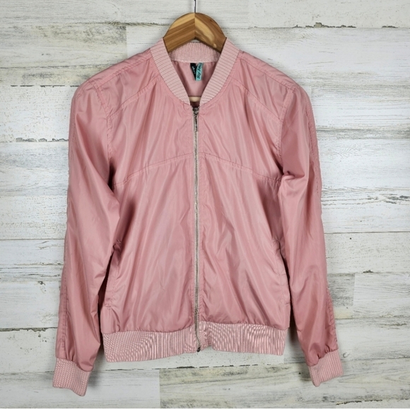 Big John Bomber Jacket Sz Large Pink Zip Front Japanese Ribbed Knit Casual Chic - Picture 2 of 15